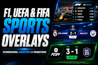 design f1, uefa and FIFA sports overlays, scoreboards and animations