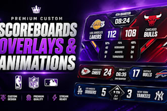 design nba NFL mlb scoreboards, card break, sports overlays and transitions
