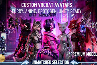 create a custom vrchat avatar furry anime protogen model with unity upload ready