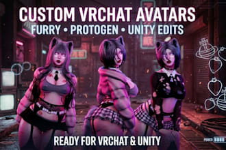 create custom vrchat avatar furry avatar protogen vrchat model and unity vrchat