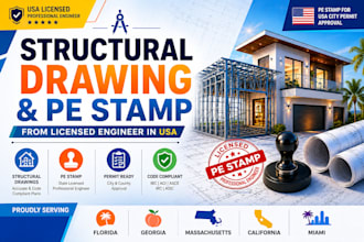 licensed structural engineer permit drawing, georgia florida california pe stamp