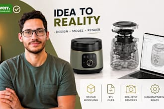 kitchen gadget cad, appliance enclosure, stl prototype render service hub studio