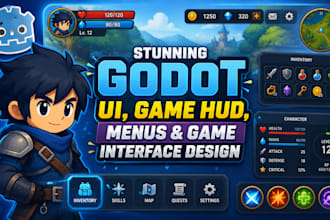 design stunning godot UI, game hud, menus and game interface design