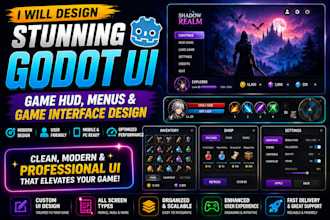 design stunning godot UI, game hud, menus and game interface design