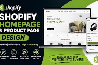 create a modern shopify homepage and product page design