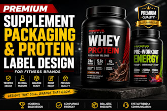 design premium supplement packaging and protein label for fitness brands