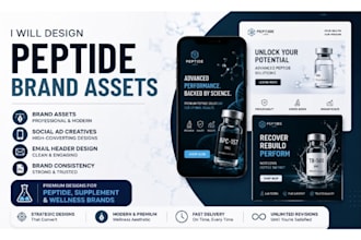 design brand assets, social template ad creatives email header for peptide brand