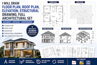 draw floor plan, roof plan, elevation structural drawing, full architectural set