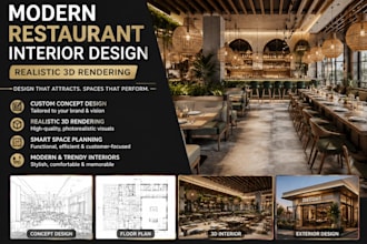 design modern restaurant interior with realistic 3d rendering