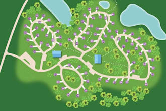 design 2d or 3d campground map, rv park map, resort and site plan illustration