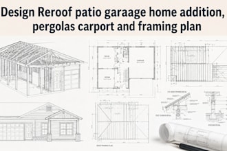 design patio reroof plans, garage additions, pergolas, carports, framing layout