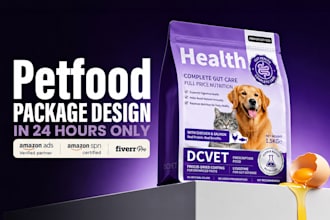 design dog food, cat food pouch packaging and pet supplement label