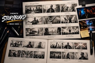 draw a cinematic storyboard illustrations for music videos storyboard drawing