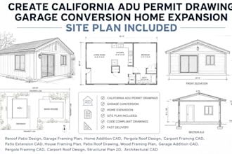 create california adu permit drawing garage conversion home expansion site plan