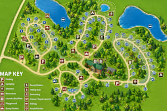 design rv park map, campground map, site plan and custom vector map
