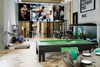 remodel game room, basement, fitness studio design, render luxury home gym,revit