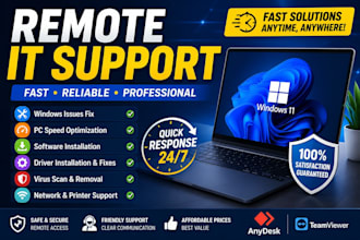 fix windows PC issues, install software and provide remote IT support