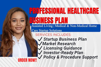 write startup business plan for assisted living, non medical and medical care