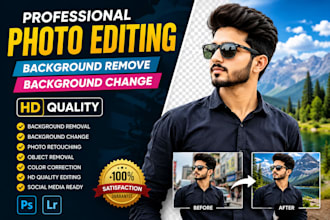 do professional photo editing and back ground change