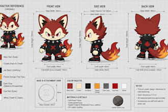create custom plush reference sheet and stuffed animal tech pack