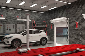 design auto repair workshop, car garage layout,showroom service center rendering