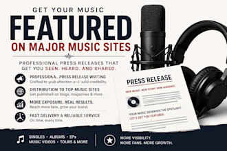 write SEO music press release article, distribution to music sites and magazines