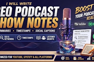 write engaging podcast show notes with timestamps and SEO