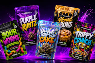 design unique weed pouch, mylar bag and cbd product labels