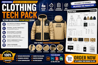 create factory ready clothing tech pack for brand streetwear hoodie tracksuit