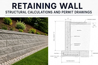 design retaining wall structural calculations and permit drawings