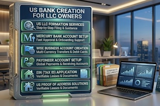 create business USA bank for llc owner, mercury, wise, payoneer US bank creation