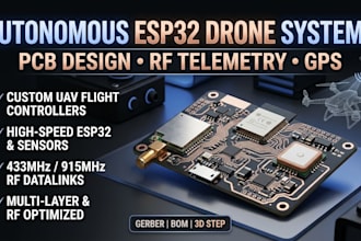 design autonomous uav pcb, gps flight controller, rf telemetry and esp32 drone