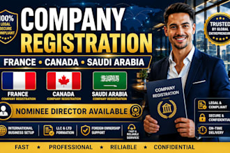do company registration in france, canada, saudi arabia with nominee director