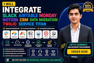 integrate slack airtable monday notion crm data migration twilio service titan