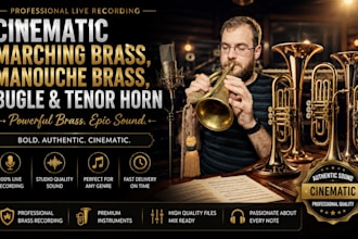 record cinematic marching brass, manouche brass, bugle and tenor horn