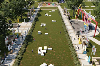 planning community kids playground, recreational landscape,sports facilities cgi