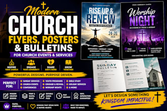 design modern church flyers, posters and bulletins for church events and service