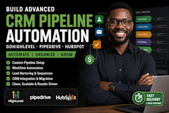 build advanced gohighlevel crm, pipedrive crm or hubspot crm pipeline automation