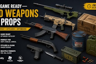 create game ready low poly 3d weapons props and gun model for unity roblox unrea