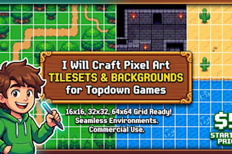 craft pixel art tileset and background for topdown games,  rpg maker, godot