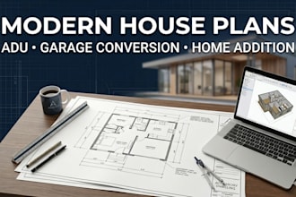 draw modern house plans for adu, home addition and garage conversion projects