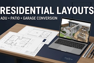 draw residential architectural layouts for adu, patio and garage conversion plan