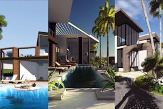 create 3d beach house, vacation home, resort villa and coastal rendering