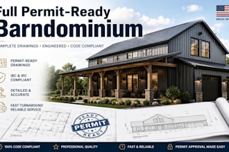 deliver a full permit ready barndominium construction set with structural plans