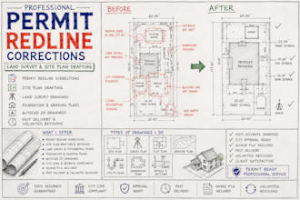 fix permit redlines and survey drawing site plan drafting