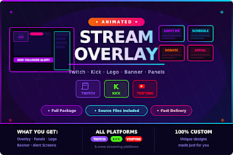 design stream overlay kick twitch overlay twitch logo banner panels  screens