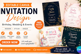 design editable canva invitation card for birthday, wedding and events
