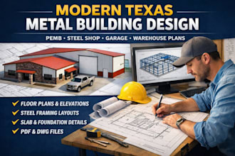 design modern texas metal building pemb steel shop garage warehouse drawings