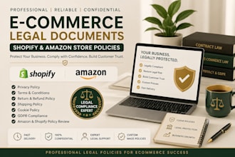 write shopify, amazon ecommerce legal policy and compliance documents