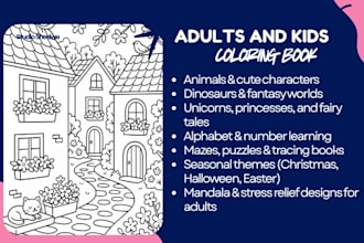 design adult kids coloring pages, educational activity book illustration for kdp